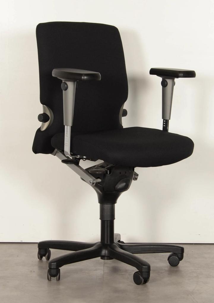Bureaustoel 77, zwart, (opnieuw gestoffeerd) 3D armleggers, tempur zitting