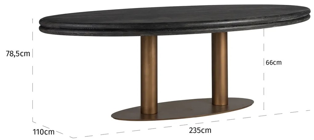 Eettafel Ovaal Messing Poot - 235 X 110cm.