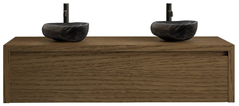 Gliss Design Ares badmeubel 120cm castle brown met rivierstenen waskommen