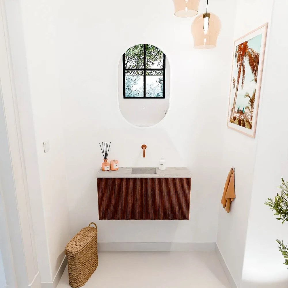 Mondiaz Joya DLux 80cm toiletmeubel ruby met wastafel faye midden zonder kraangat glace