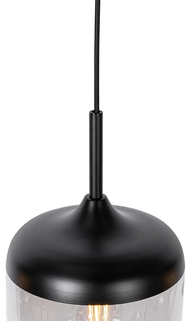 Eettafel / Eetkamer Design hanglamp zwart met goud en smoke glas 4-lichts - Kyan Design E27 Binnenverlichting Lamp