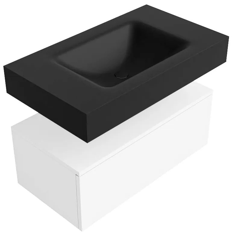Zaro Alan badmeubel 80cm talc 1 lade met vrijhangende wastafel cloud midden zonder kraangat urban