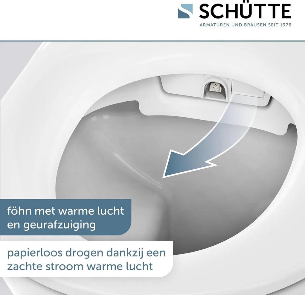 Schutte Cesari Premium randloze douche wc met Slim toiletzitting wit glans