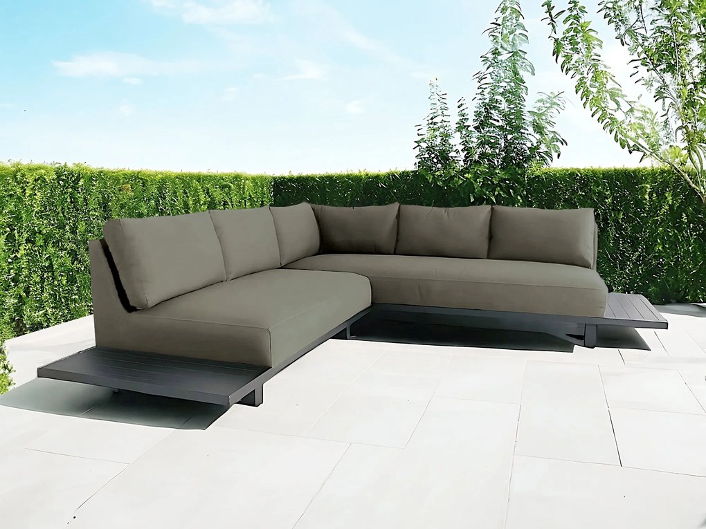 Flow. Emerald platform loungebank Bamboo All Weather loungeset Beige Sunbrella loungeset LoungesetHoek loungeset outdoor textiel - weerbestendig