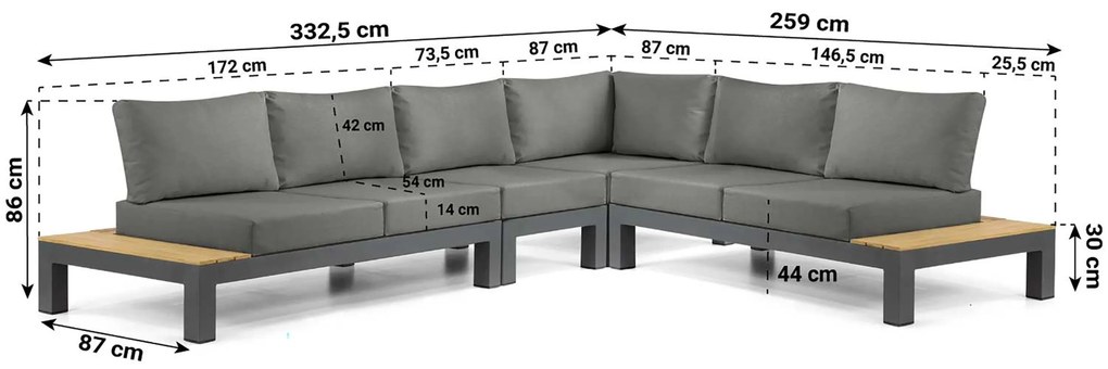 Loungeset 6 personen Aluminium/Teak Grijs Lifestyle Garden Furniture Vittoria
