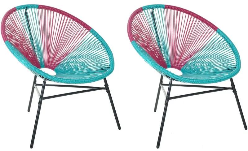 Rotan stoel rozeturquoise set van 2 kunststof ACAPULCO