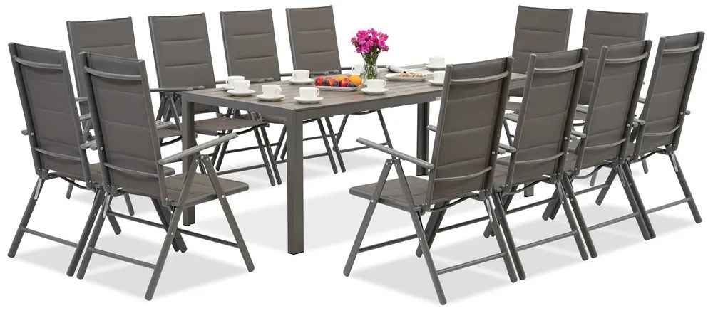 Garden Point grijze aluminium tuinmeubelen met grote Polywood Verona tafel voor 12 personen