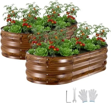 VEVOR Metalen Verhoogd Tuinbed, Set van 2, 120x60x30 cm, Ovaal Tuinbed, Plantenbakset voor Buiten, Groentebed met Handschoenen, Bloembed zonder Bodem, Plantbed voor Bloemen en Groenten