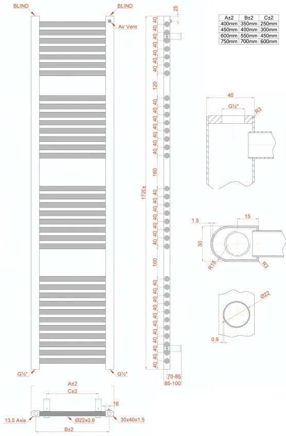 Eastbrook Biava multirail handdoekradiator 45x170cm 843W wit glans