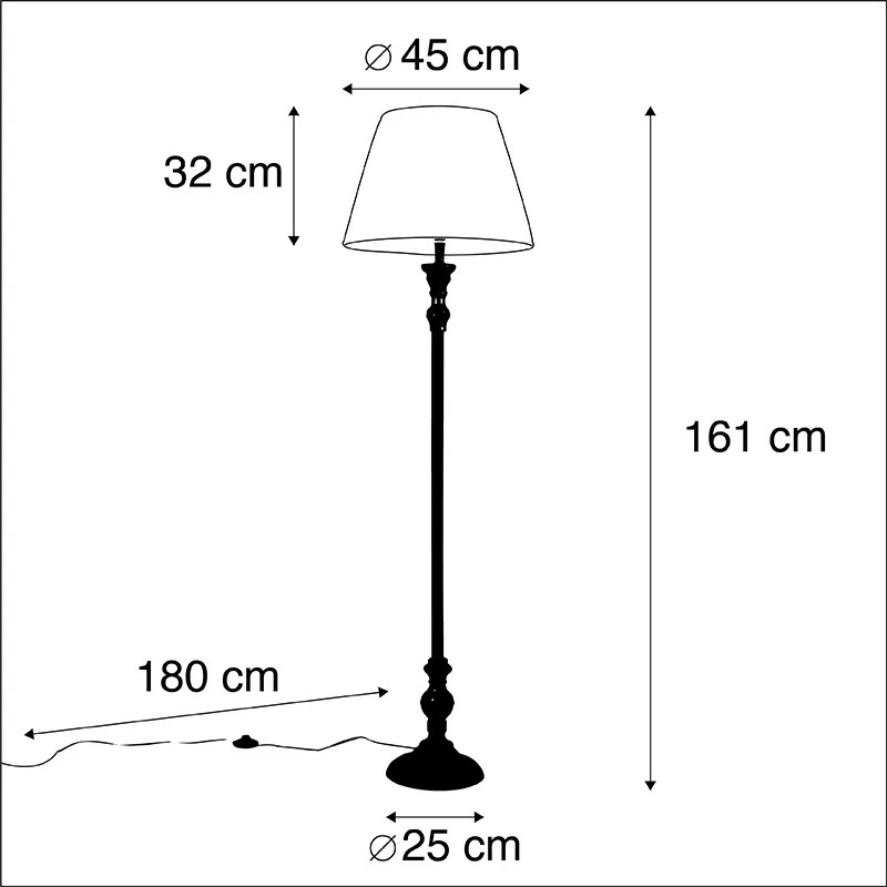 Vloerlamp zwart met plisse kap wit 45 cm - Classico