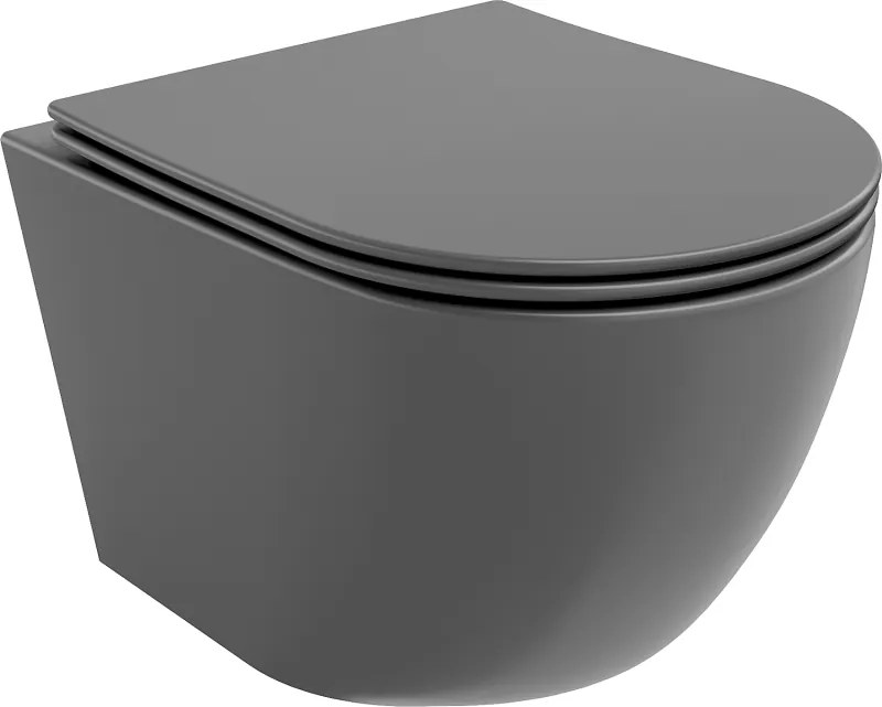 Mexen Lena Rimless wc-pot met langzaam sluitende slanke bril, duroplast, donkergrijs mat - 30224071