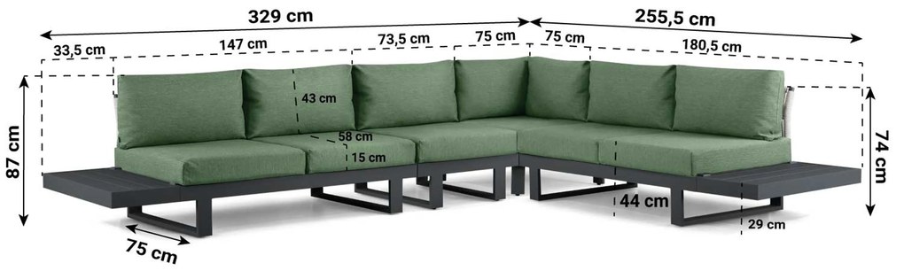 Hoek loungeset 6 personen Aluminium Grijs  Lifestyle Garden Furniture Lorenzo