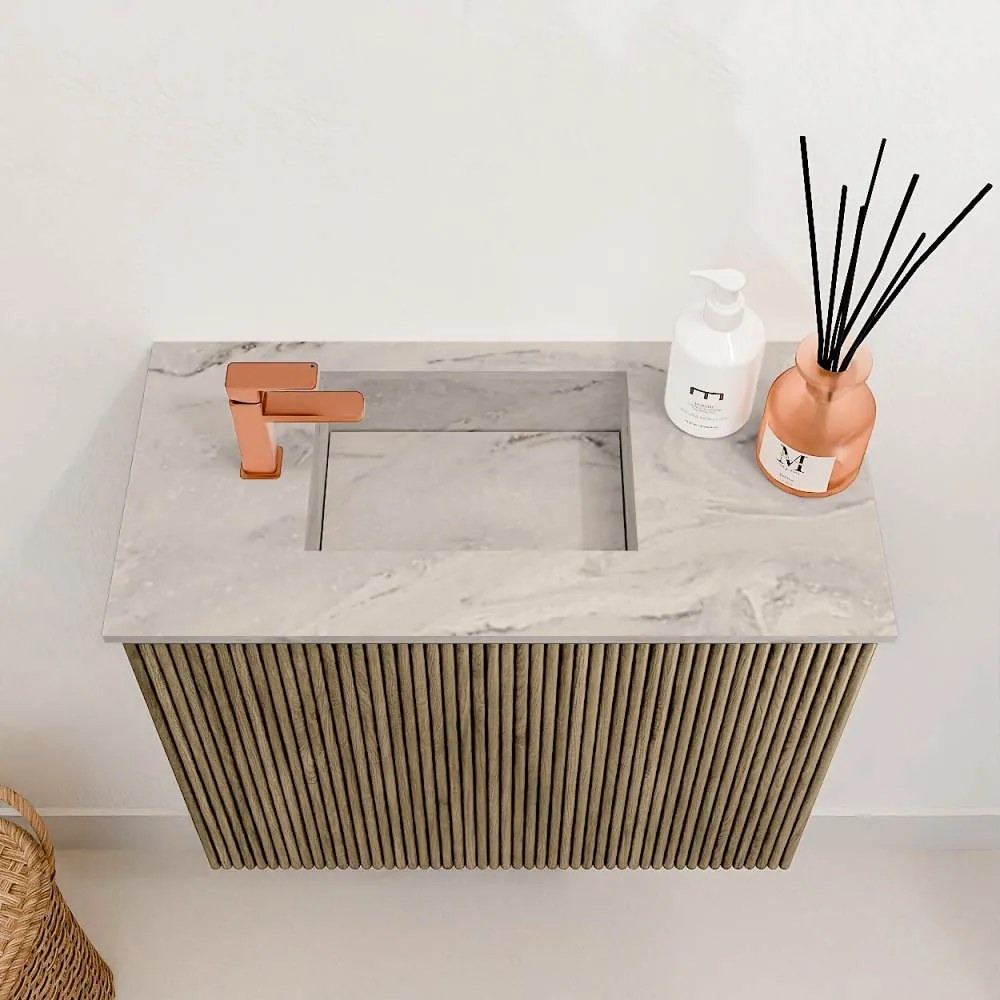 Mondiaz Joya DLux 50cm toiletmeubel dusk met wastafel faye links 1 kraangat glace