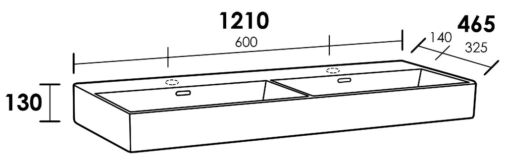 Sanituba Legend wastafel 120cm keramiek Wit met twee kraangaten