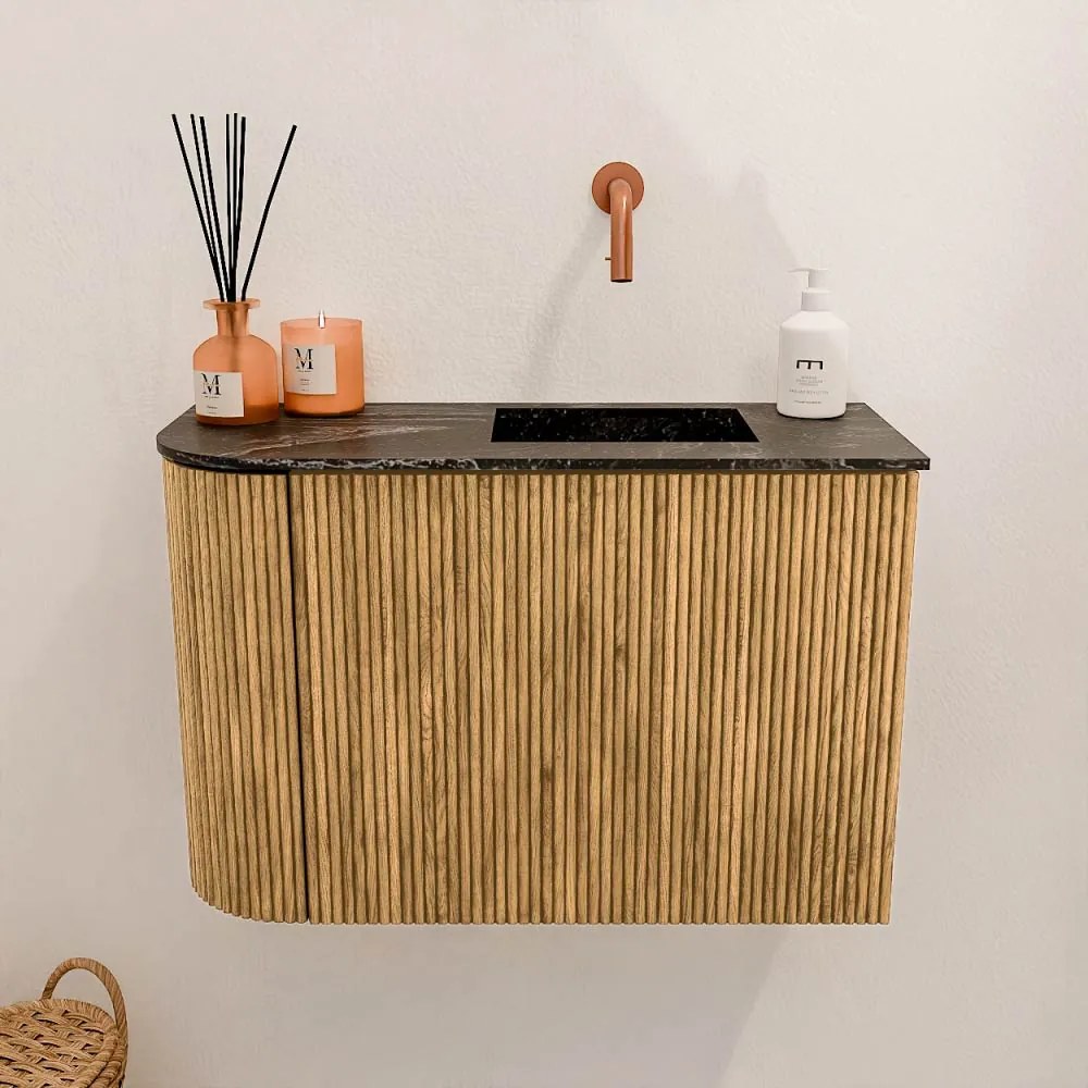 Mondiaz Joya DLux 60cm toiletmeubel ronding links oak met wastafel faye rechts zonder kraangat lava