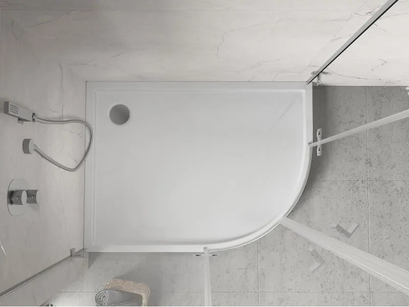 Mexen Flow+ asymmetrische linker kwartronde douchebak 90 x 80 cm, witte glans - 46Q108090LH