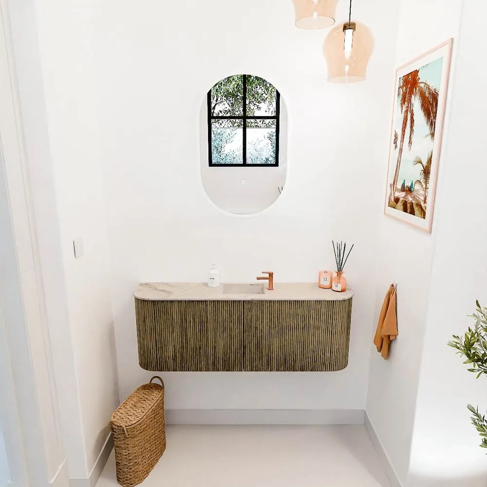 Mondiaz Joya DLux 115cm toiletmeubel ronding links/rechts dusk met wastafel faye midden 1 kraangat frappe