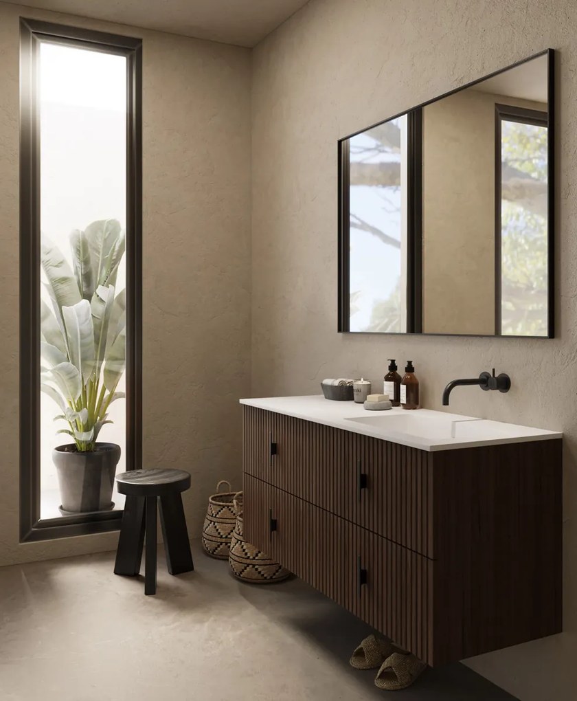 Muebles Avila badmeubel ribbelfront 120cm walnoot met wastafel rechts zonder kraangat