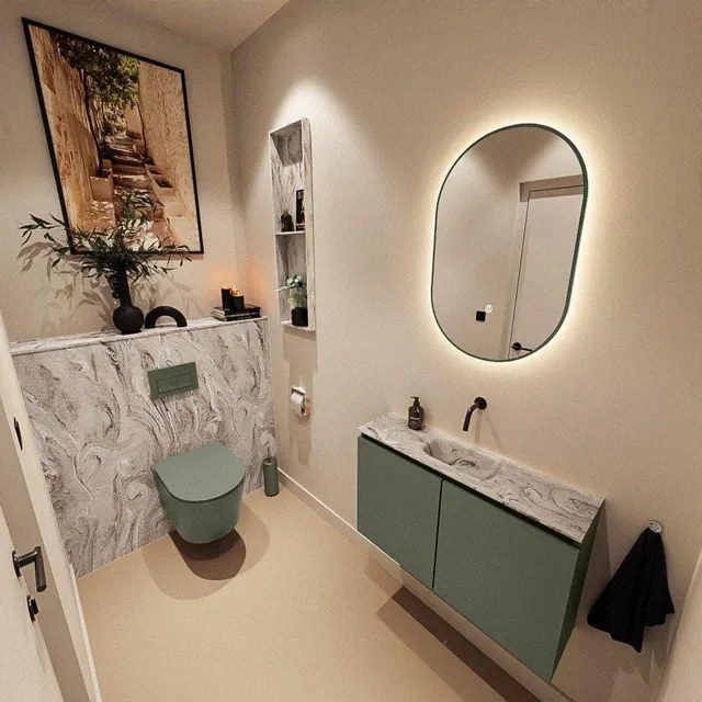 MONDIAZ TURE-DLUX 80cm toiletmeubel Army. EDEN wastafel Glace positie midden. Zonder kraangat. TUREDX80ARMM0GLA