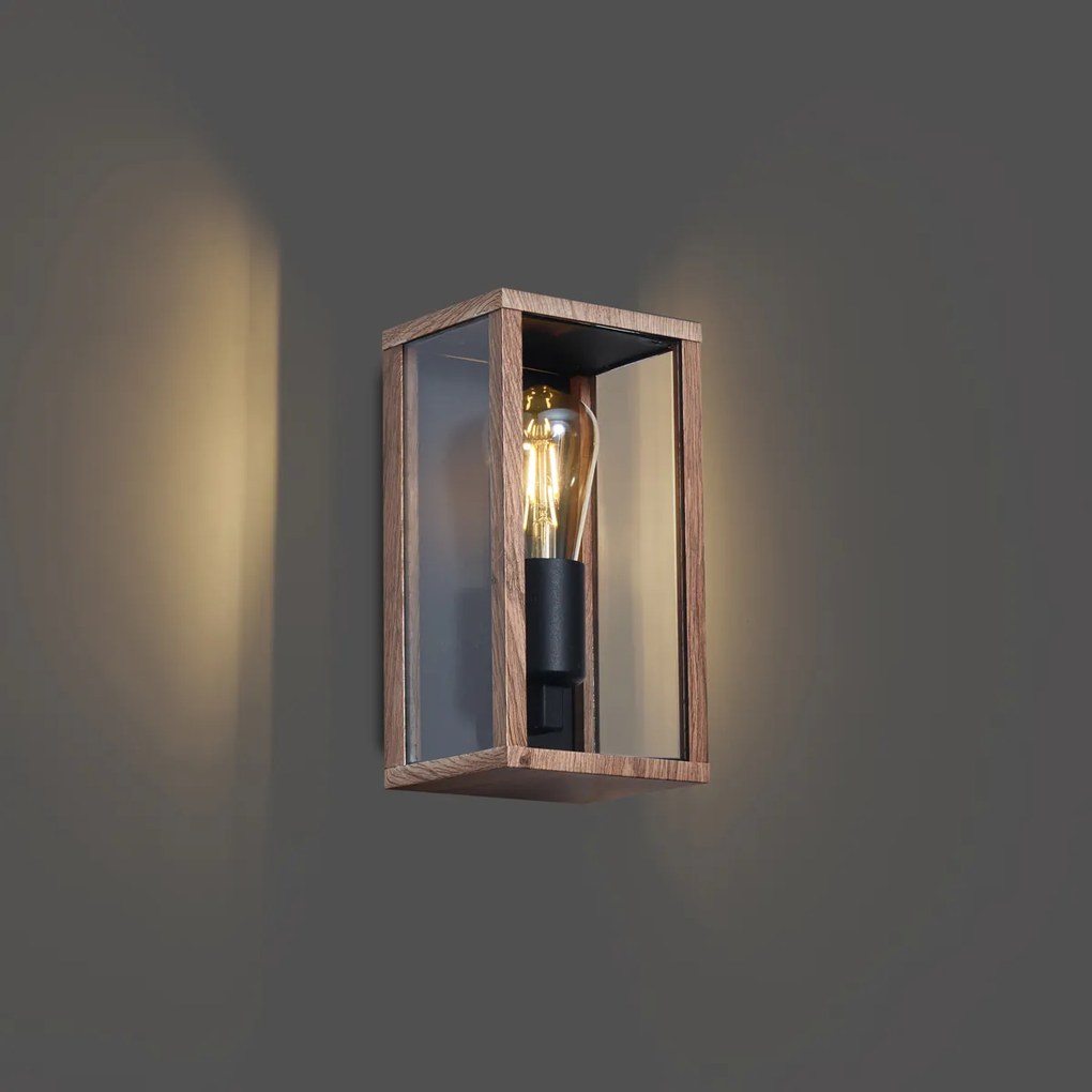 Industriële wandlamp hout print 26 cm IP44 - Charlois