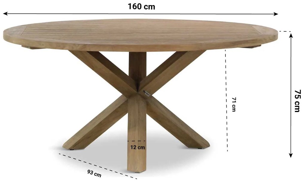 Dining Tuintafel rond 160 cm Teak Old teak greywash Sand City rond