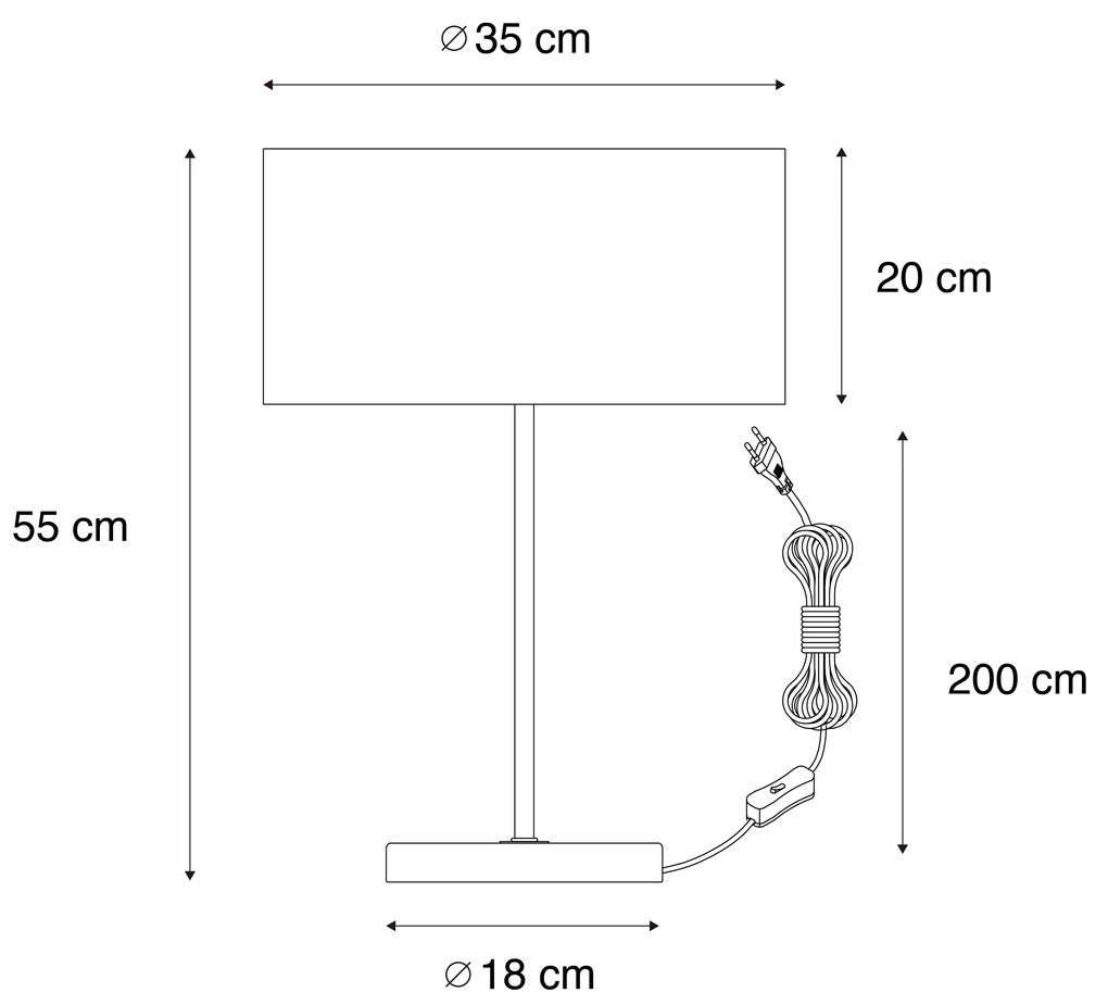 Tafellamp messing met velours kap bruin 35cm - Kaso Klassiek / Antiek, Modern E27 rond Binnenverlichting Lamp