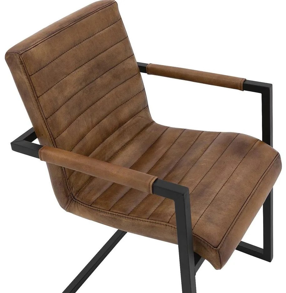 Goossens Eetkamerstoel Mida cognac leer met arm, urban industrieel