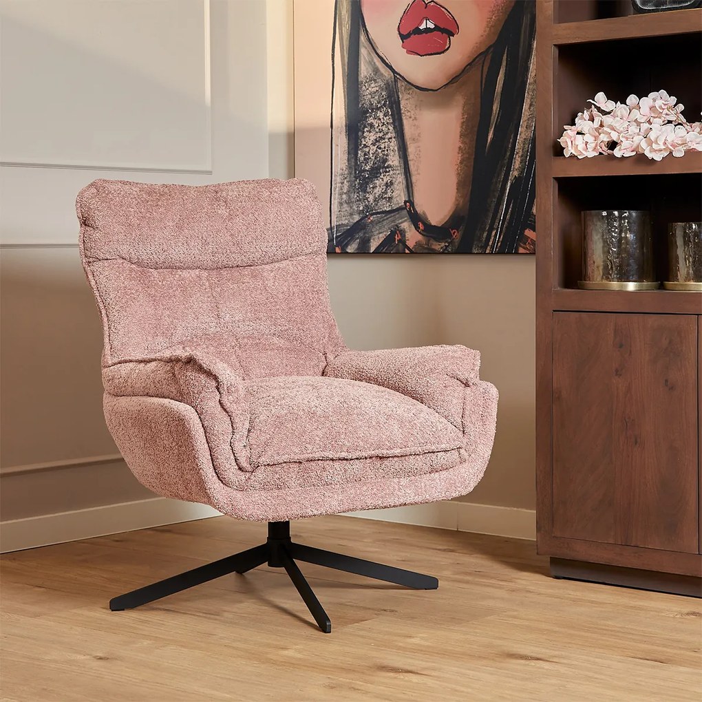 Starfurn Vera Fauteuil Roze Chenille Stof Draaibaar