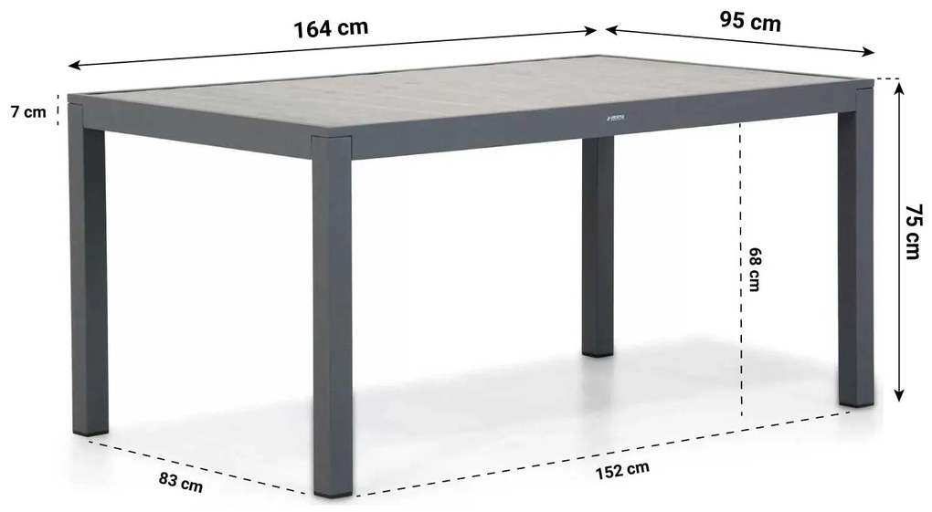 Dining Tuintafel rechthoekig 164 x 94 cm Aluminium Grijs Residence