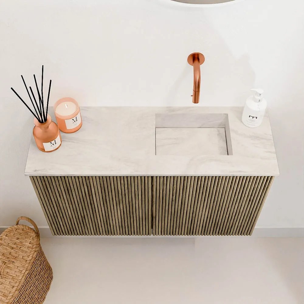 Mondiaz Joya DLux 70cm toiletmeubel dusk met wastafel faye rechts zonder kraangat ostra