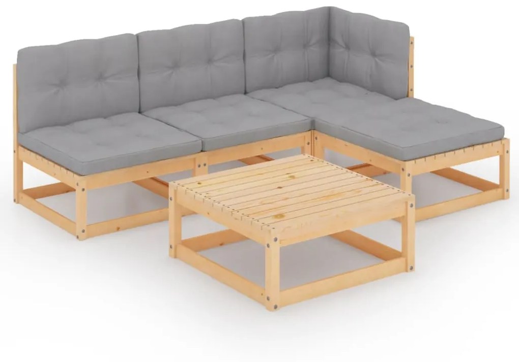 vidaXL 5-delige Loungeset met kussens massief grenenhout