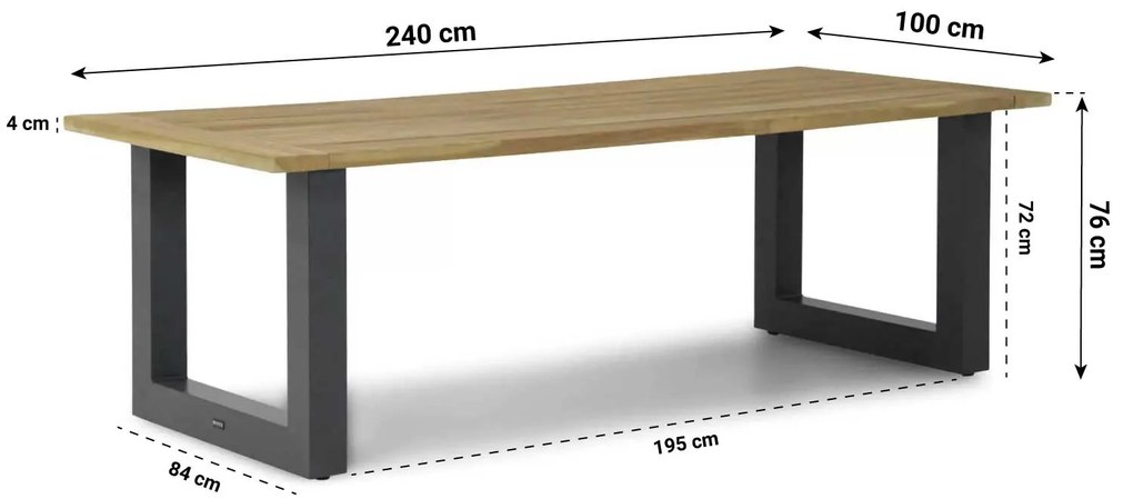 Dining Tuintafel rechthoekig antraciet 240 x 100 cm Aluminium/Teak Old teak greywash Talai