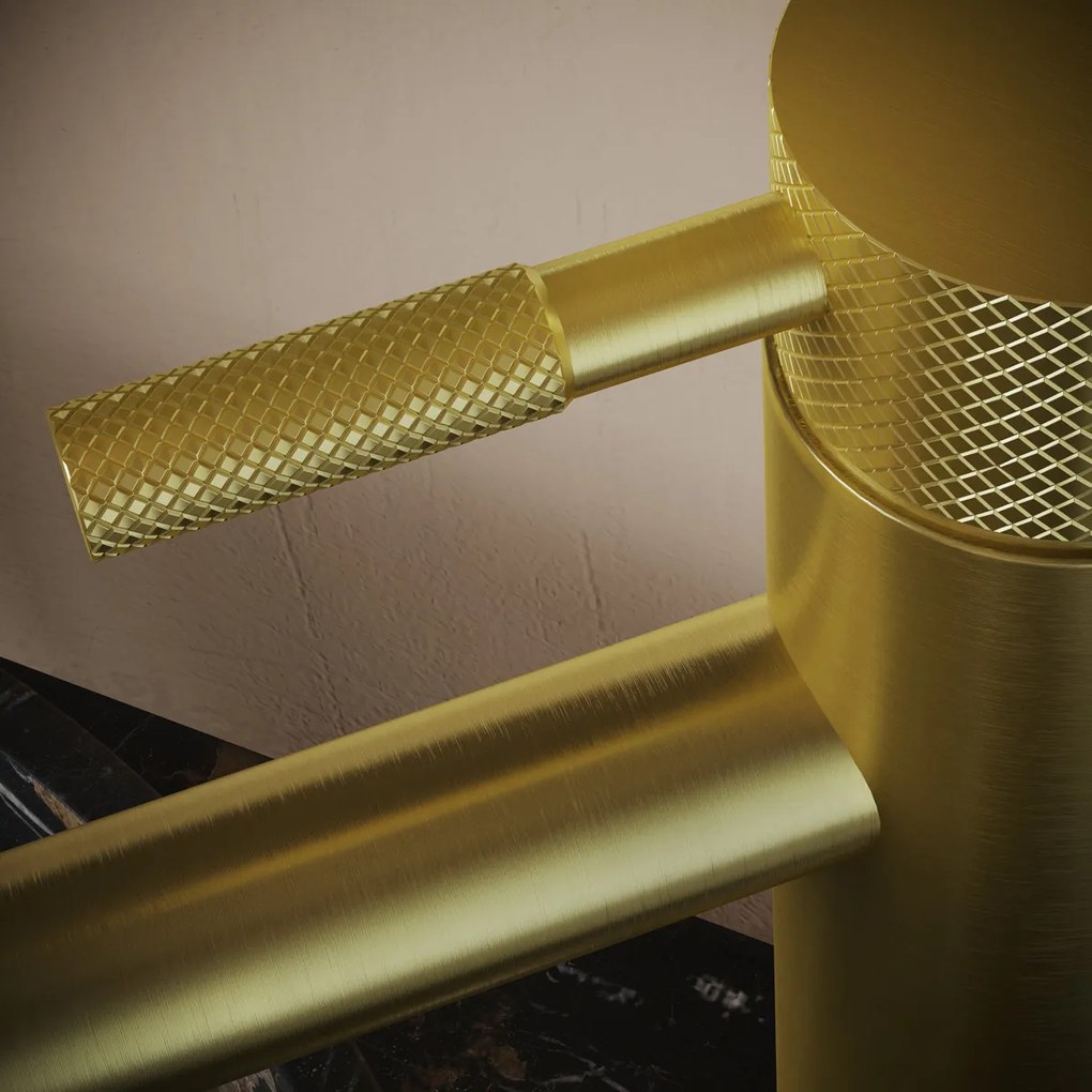 Saniclear Brass Curved verhoogde wastafelkraan geborsteld messing - mat goud