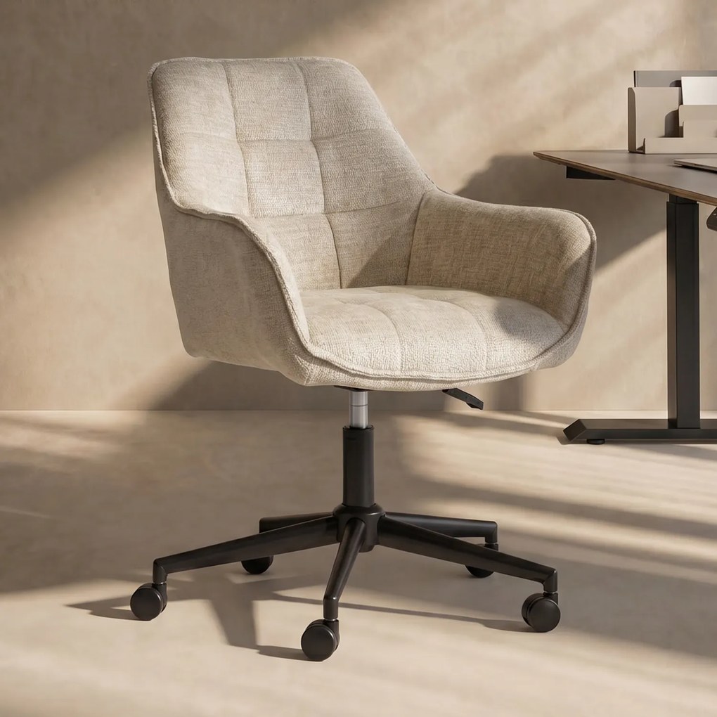 Bureaustoel Beige Stof Met Armleuningen