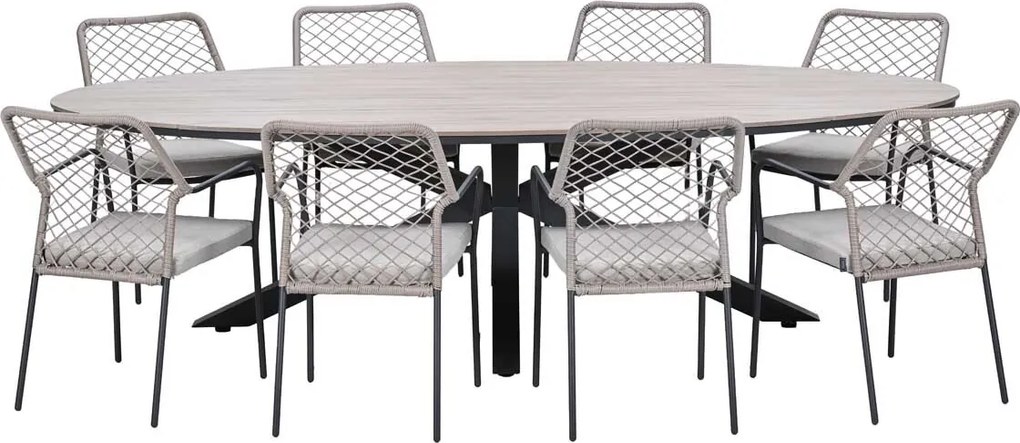 Garden Impressions Ross tuinset sand 9-delig - Tulli tuintafel ovaal 280x140 cm