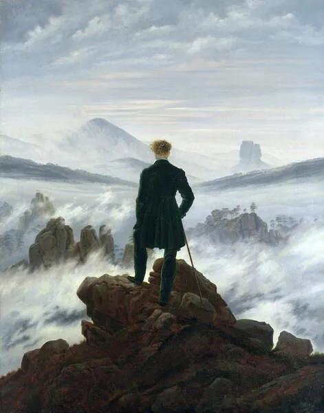 Friedrich, Caspar David - Kunstdruk The Wanderer above the Sea of Fog, 1818, (30 x 40 cm)