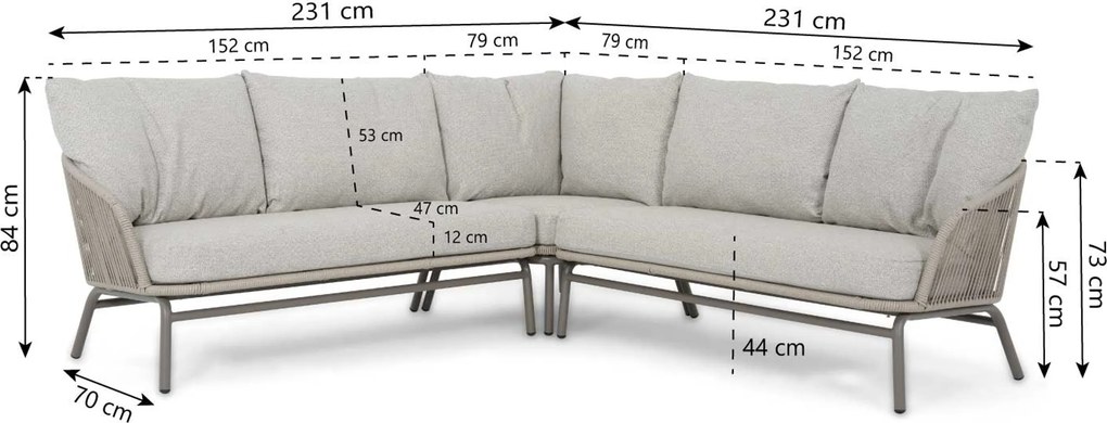 Hoek loungeset 6 personen Rope Taupe Coco Livo