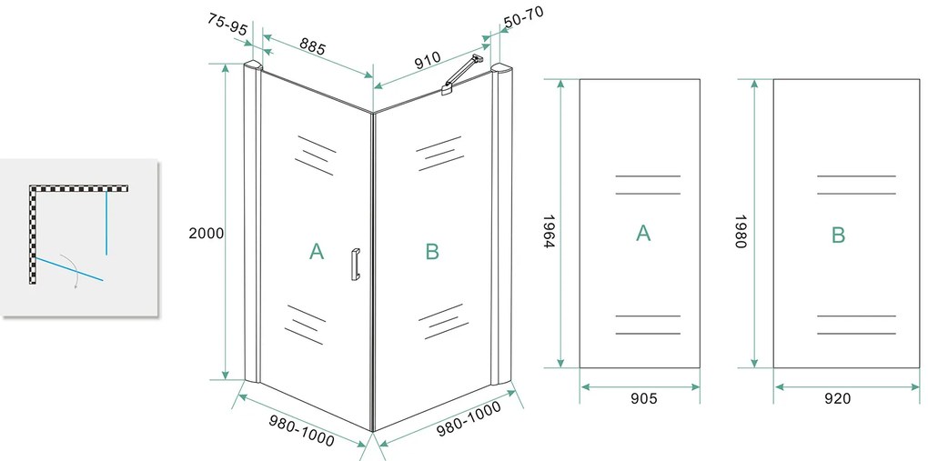 Mueller Super douchecabine 100x100cm mat zwart