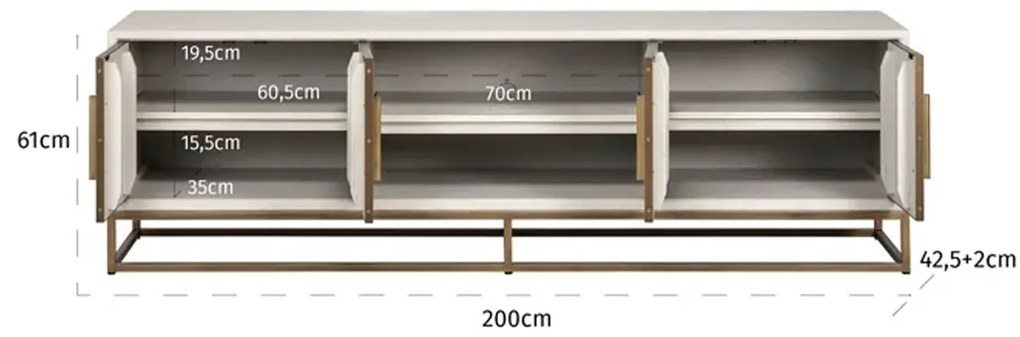 Richmond Interiors Whitebone Tv-meubel Wit Hout Met Messing - 200x44.5x61cm.