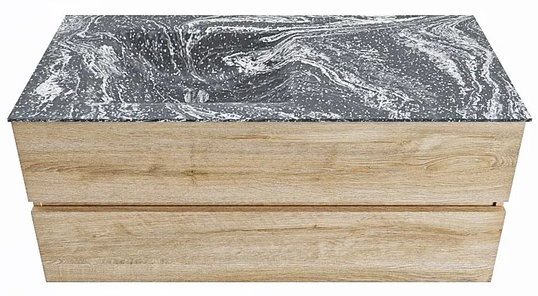 Mondiaz Vica DLux badmeubel 110cm washed oak 2 lades met wastafel lava links zonder kraangat