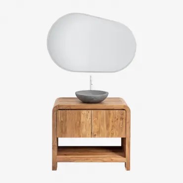 Vacry Acaciahouten Badkamermeubelset Acacia Bruin & Rond Grijs Cement Ø40 Cm Tarsis & Ovaal Led En Anticondens 100x80 Cm Riben & Wit - Sklum