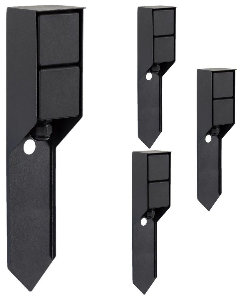 Set van 4 Buitenstopcontact Double Spike Tuinstopcontact Zwart