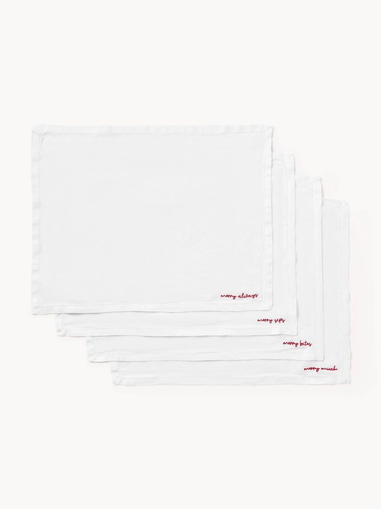 Linnen placemats Alari met borduurwerk, 4 stuks