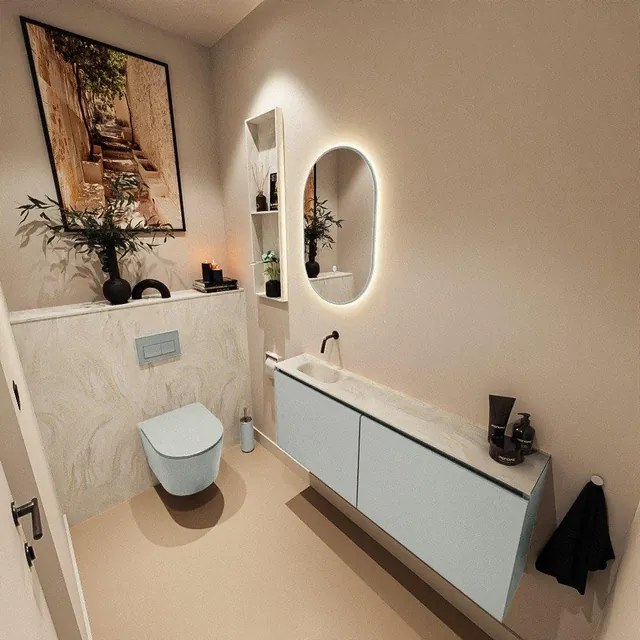 MONDIAZ TURE-DLUX 120cm toiletmeubel Greey. EDEN wastafel Ostra positie links. Zonder kraangat. TUREDX120GREL0OST