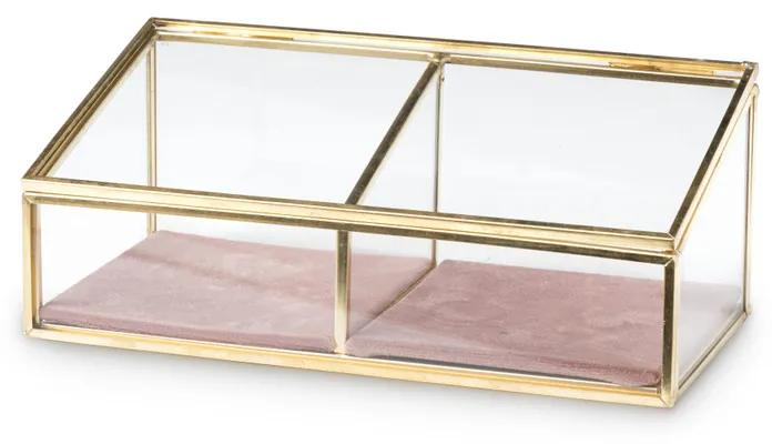 Bijouxdoos - 2- vaks - goud/roze - 18x9,5x7 cm