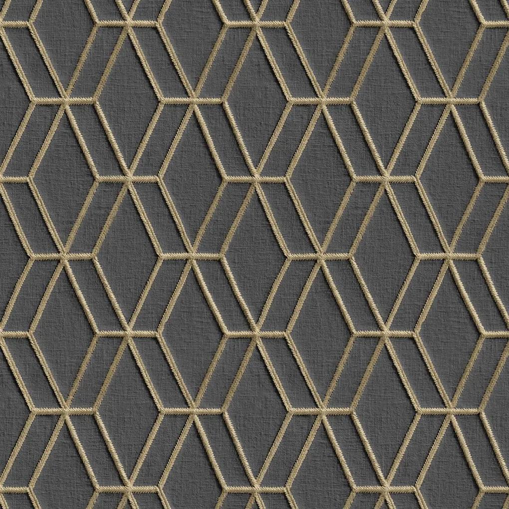 DUTCH WALLCOVERINGS Behang Hexagonal zwart en goudkleurig