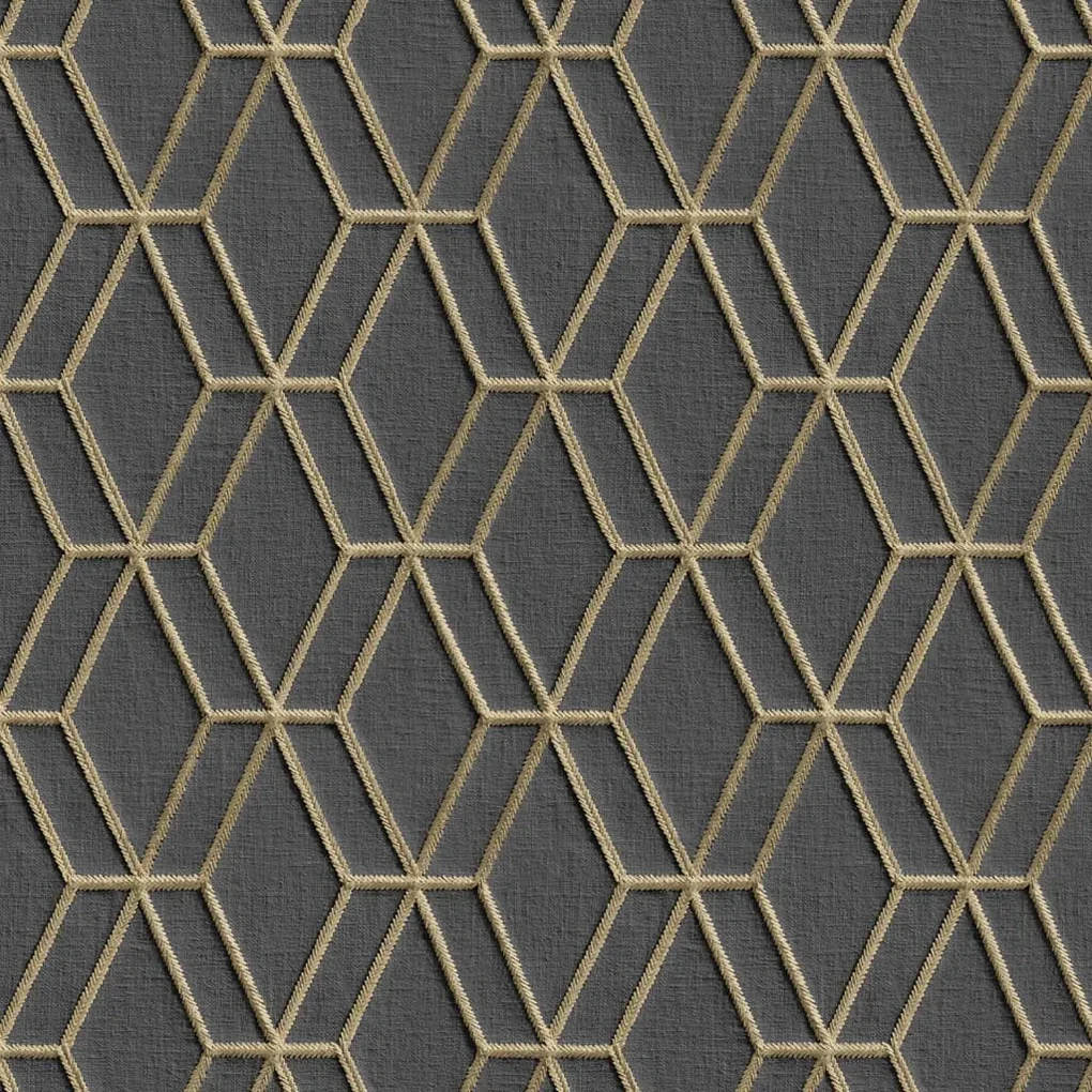 DUTCH WALLCOVERINGS Behang Hexagonal zwart en goudkleurig