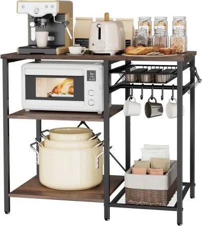 VEVOR Keukenrek/bakkersrek (90 x 40 x 90 cm) met X-vormige steunbalk, 5 S-vormige haken, opbergvakken met meerdere niveaus, magnetronbestendig plankje voor borden, kommen en kruidenpotjes, metalen plank