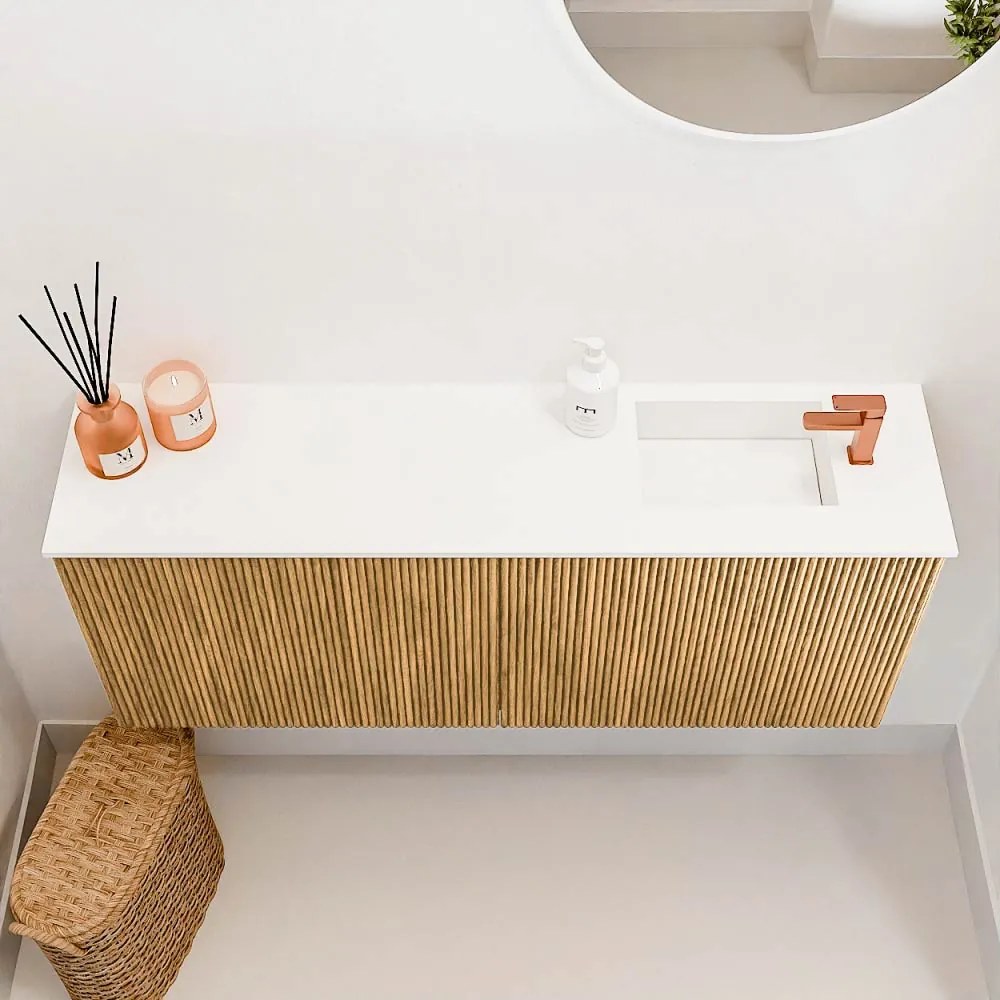 Mondiaz Joya 100cm toiletmeubel oak met wastafel faye rechts 1 kraangat talc