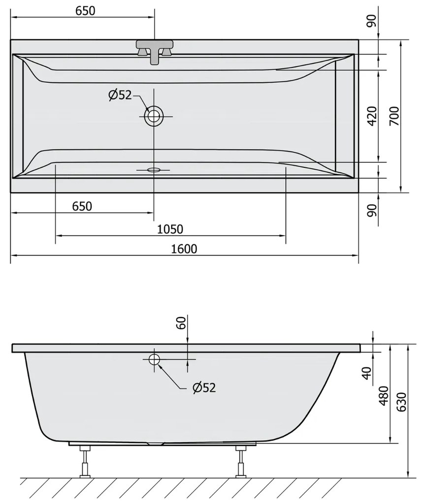 Polysan Cleo ligbad 160x70x48cm ivoor